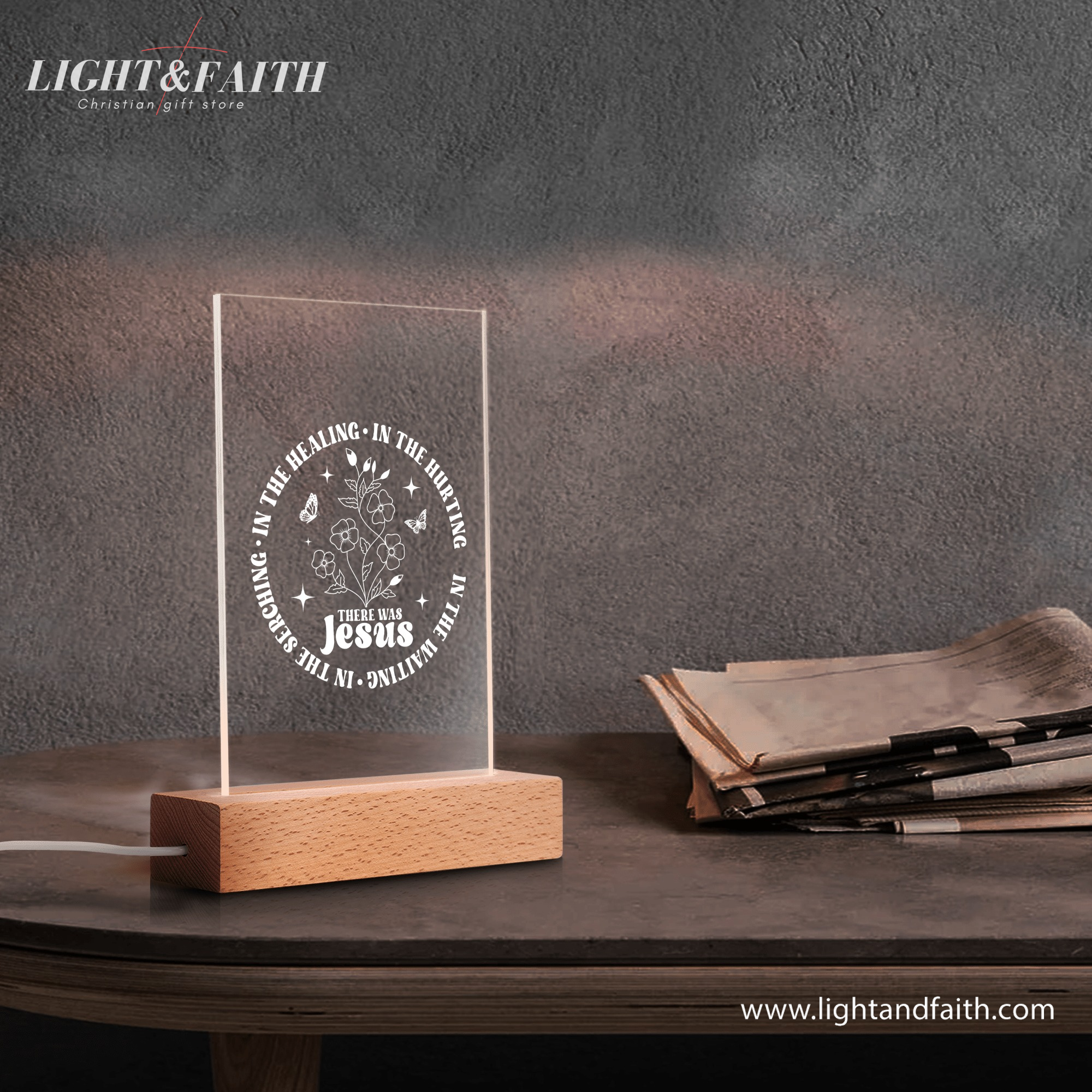 There Was Jesus LED Light, Christian Bible Verse Lamp, Christian Home Decor, Faith Based Decor, Religious LED Light.  NLLAF09